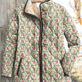 Maya - Mint Green Quilted Jacket with Delicate Rose Print