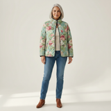 Olivia - Mint Green Quilted Jacket with Large Roses