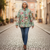 Olivia - Mint Green Quilted Jacket with Large Roses