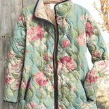 Olivia - Mint Green Quilted Jacket with Large Roses