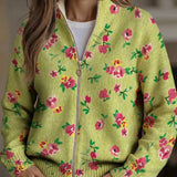 Claire | Green Cardigan with Floral Pattern