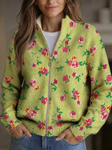 Claire | Green Cardigan with Floral Pattern