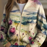 Sophia | Cardigan with Thistle and Landscape Motif