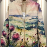 Sophia | Cardigan with Thistle and Landscape Motif