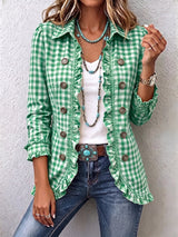 Evelyn | Gingham Ruffled Button-Down Jacket