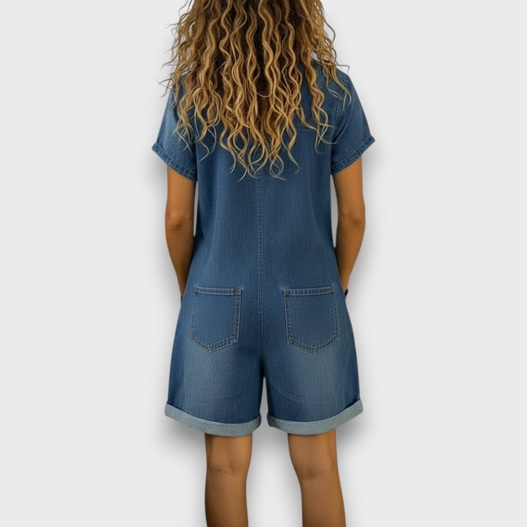 Kate - Vintage Short Jumpsuit in Cotton with Denim Look