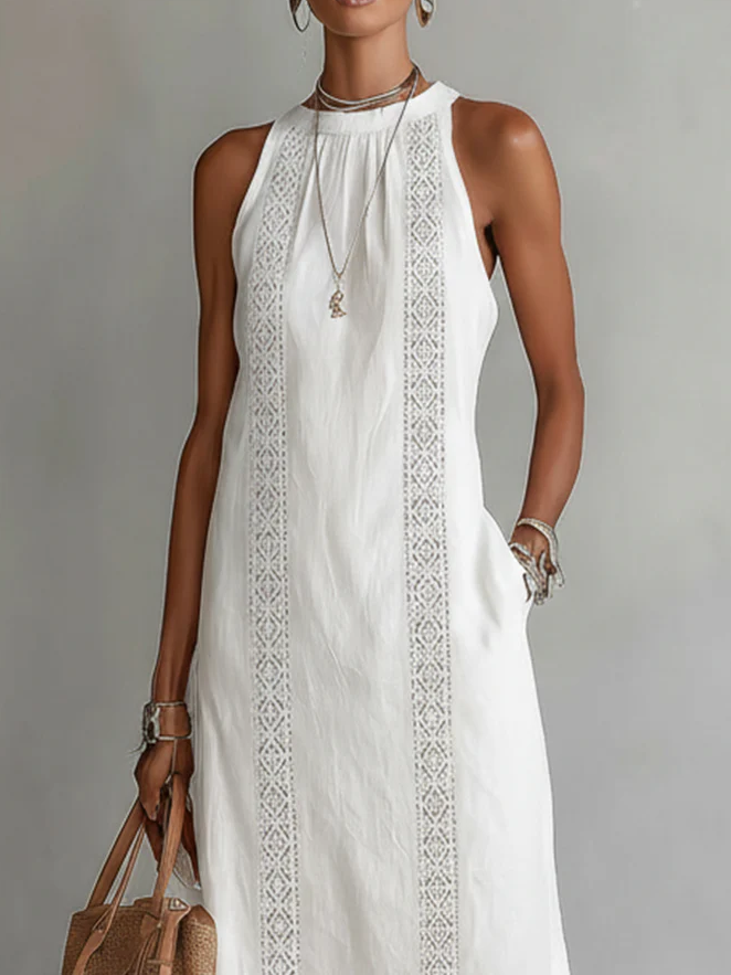 Christine - Sleeveless Lace Detail Midi Dress