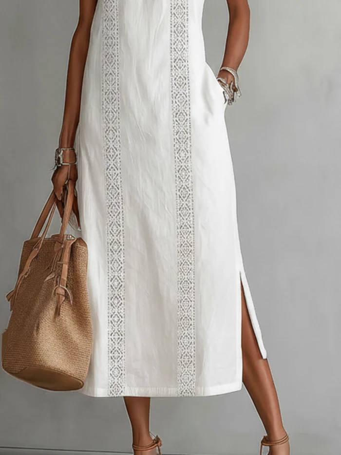 Christine - Sleeveless Lace Detail Midi Dress