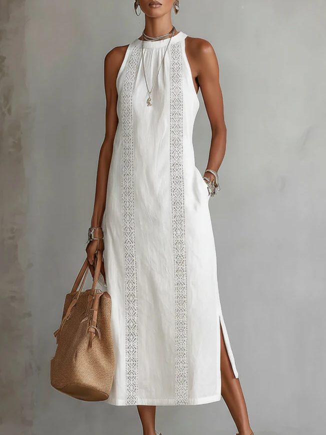 Christine - Sleeveless Lace Detail Midi Dress
