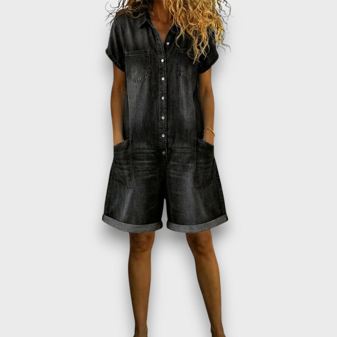 Kate - Vintage Short Jumpsuit in Cotton with Denim Look