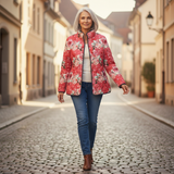 Ruby - Pink Quilted Jacket with Floral Print
