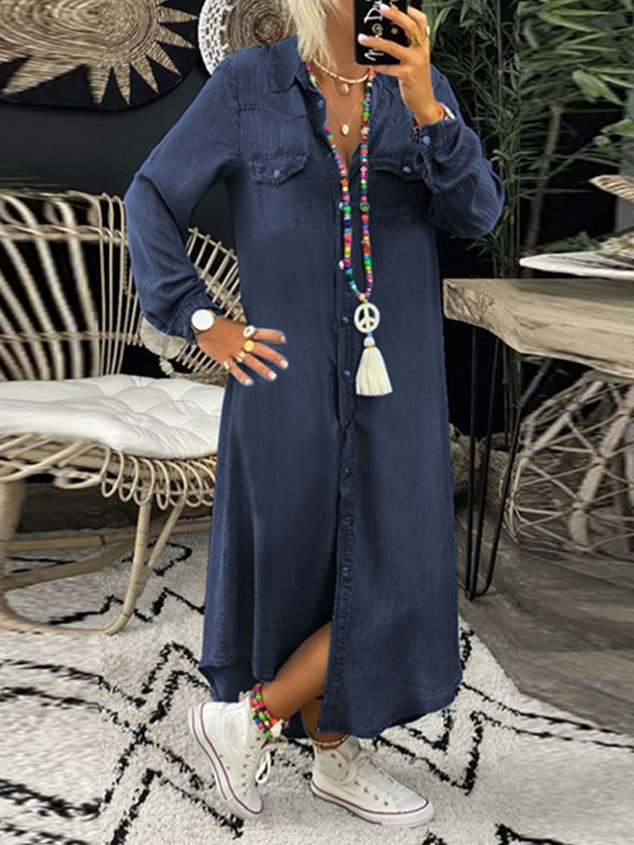 Helen - Casual Elegant Long Denim Shirt Dress