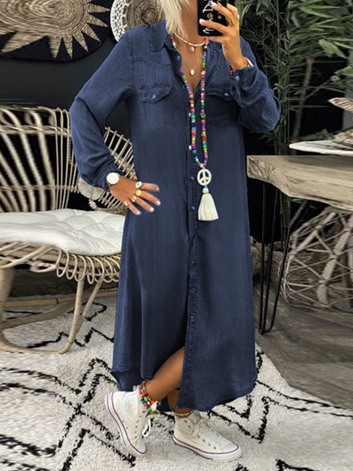 Helen - Casual Elegant Long Denim Shirt Dress