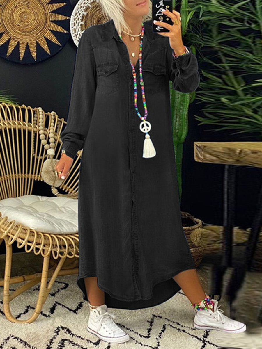 Helen - Casual Elegant Long Denim Shirt Dress