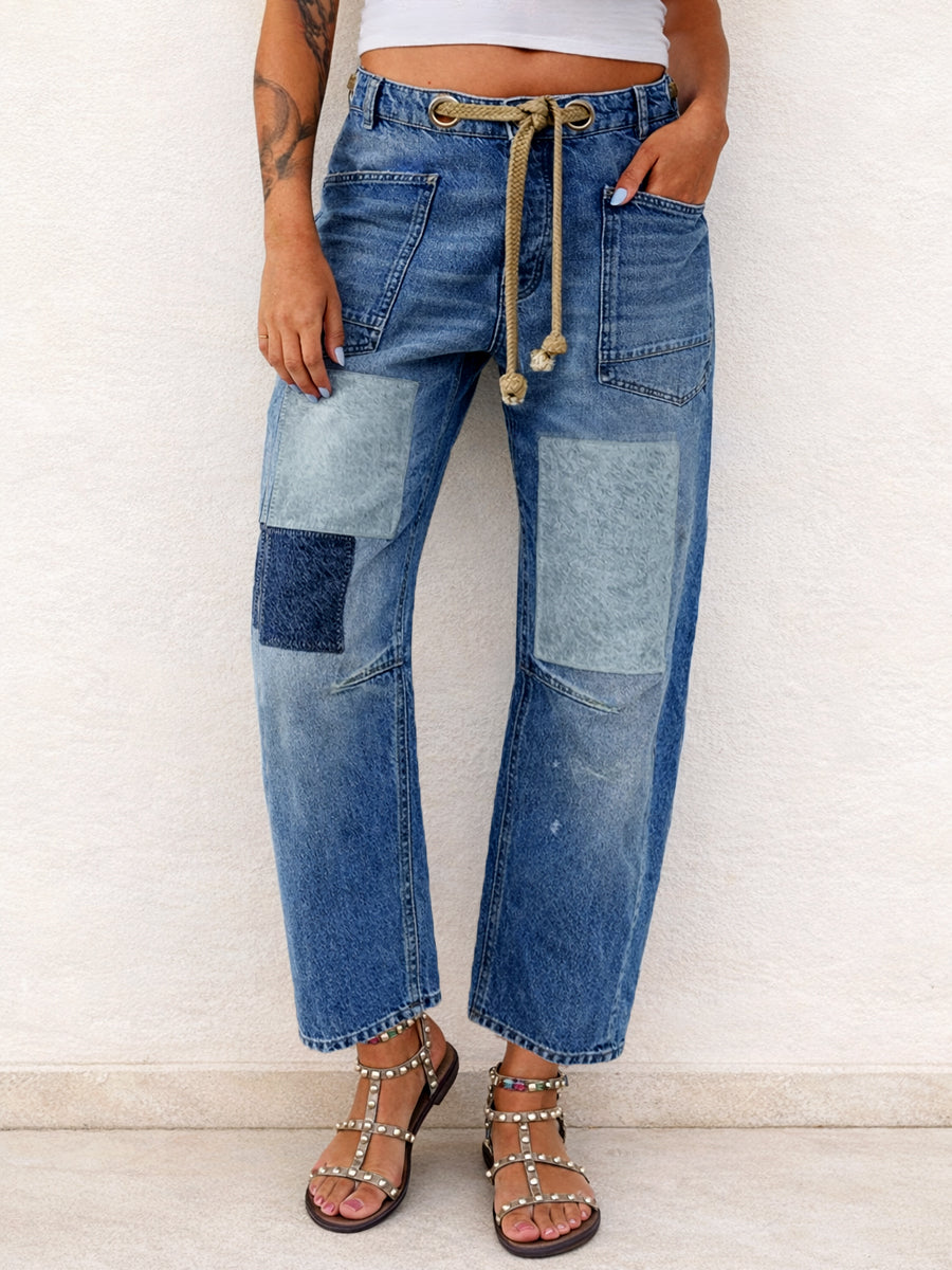 Margaret - Patchwork Drawstring Jeans