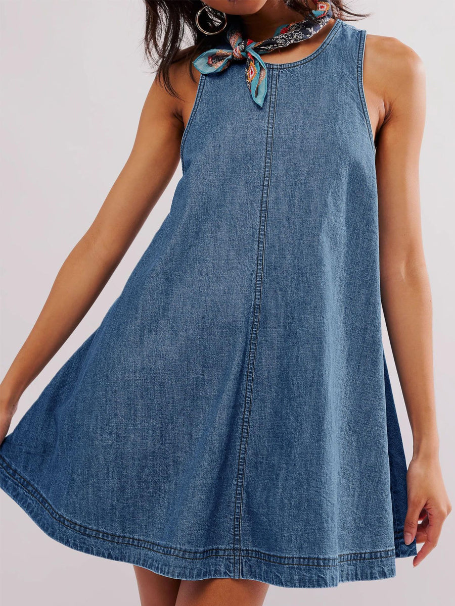 Nancy - Sleeveless Backless Denim Mini Dress