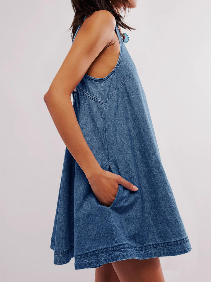 Nancy - Sleeveless Backless Denim Mini Dress