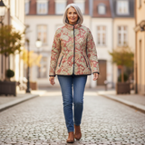 Rose - Dusty Pink Quilted Jacket with Ornamental Print