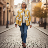 Daisy - Yellow Quilted Jacket with Daisies